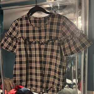 Madewell Black and cream Checkered Blouse